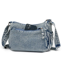Lunivop  Washed Denim Shoulder Bags Women Small Canvas Messenger Bags Many Zipper Cloth Crossbody Bags 100% Cotton Female Packages Young