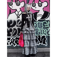 Lunivop Gothic Y2k T-shirts Women Japanese Harajuku Striped Long Sleeve Tops Grunge Vintage Punk Streetwear Fake Two Pieces