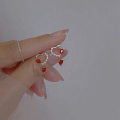 Lunivop  New Fashion Sweet Heart Red Drop Earrings for Women Korean Crystal Long Chain Tassel Earrings Party Wedding Jewelry Brincos