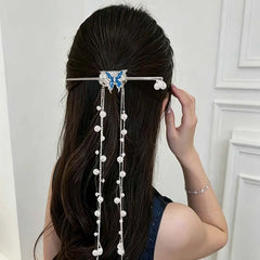 Lunivop  New Chinese Metal Butterfly Pearl Tassel Hair Stick For Women Gilrs Vintage Hanfu Chopsticks Hairpin Forks