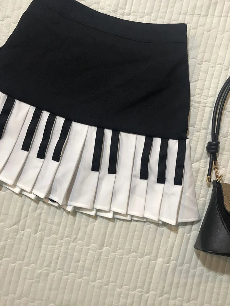 Lunivop  Vintage Y2K Pleated Skirt Women High Waist Piano Patchwork Streetwear Skirts Casual American Hip Hop Gothic Mini Skirts New