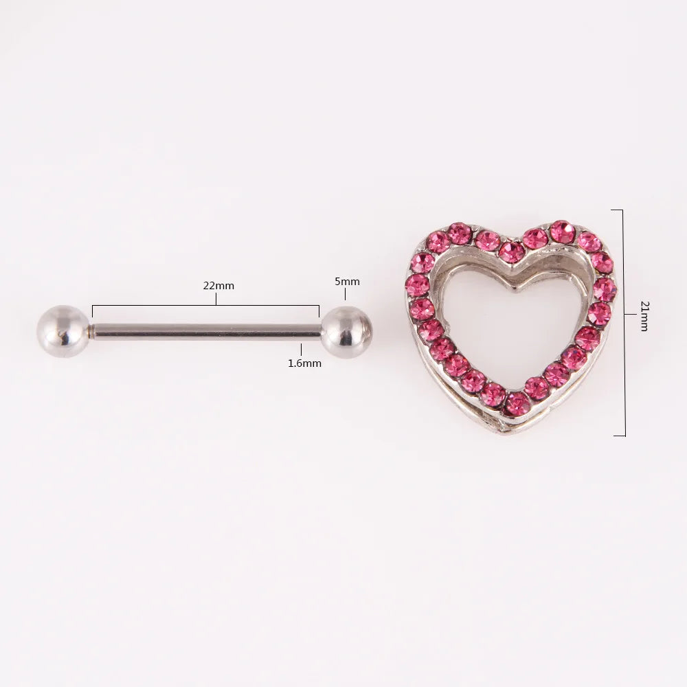 Lunivop 1pc Love Heart Nipple Piercing Stainless Steel Crystal Sexy Nipple Ring Nails Barbell Body Pierced Jewelry Chest Decor Party