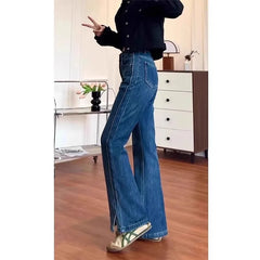 Lunivop  Spring Autumn Non Stick Straight Cut Blue Denim Jeans for Fat Sisters High Waist Flattering Pear Shape Wide Leg Trousers