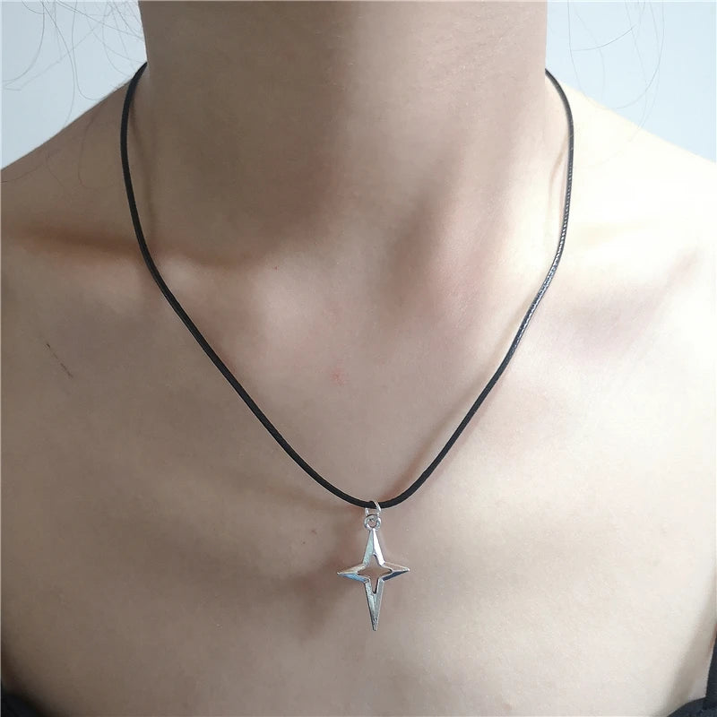 Lunivop Kpop Vintage Fashion Aesthetic Star Cross Pendant Beads Chain Leather Rope Ball Necklace For Women Men Y2k Jewelry Accessories