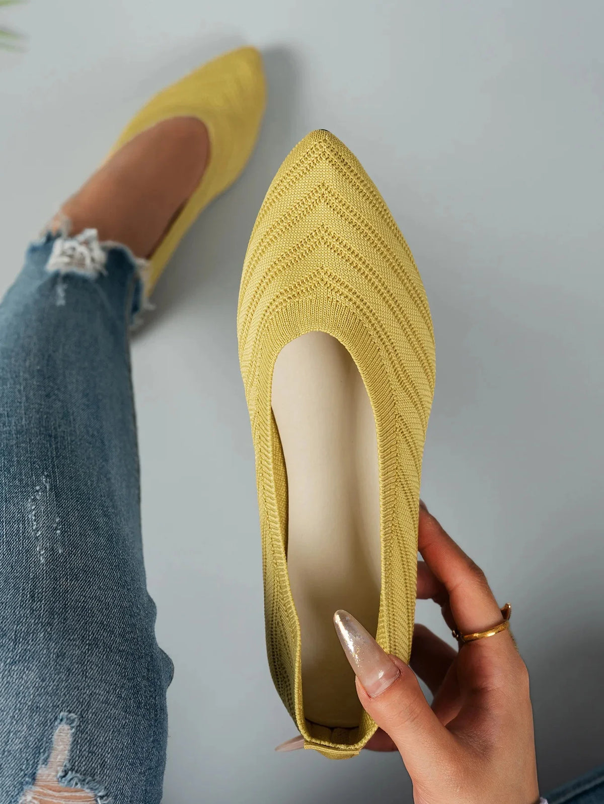 Lunivop  Women's Pointed Toe Knitted Slip-On Shoes Breathable Flat Bottom Summer Casual Footwear Korean Style Large Size Bean Bean Shoes