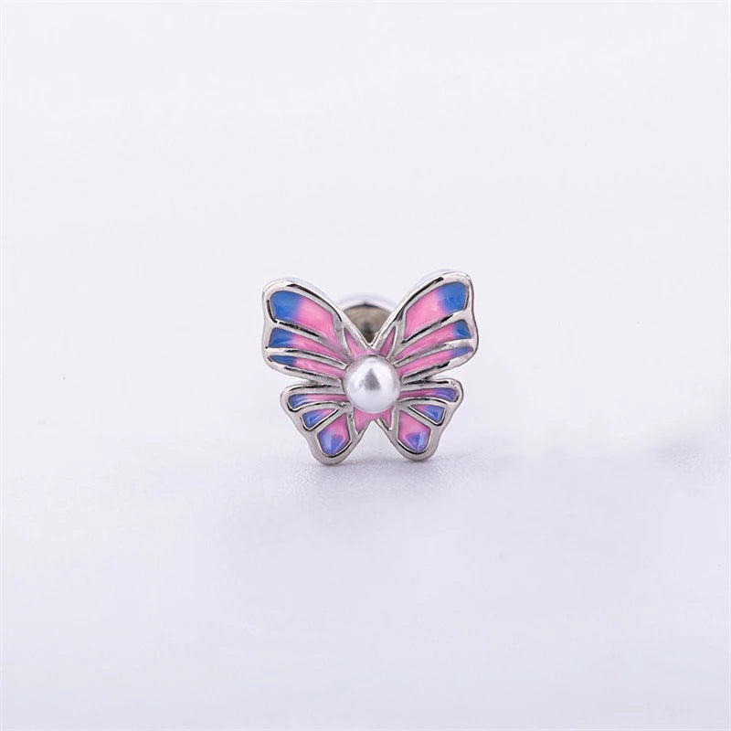 Lunivop 1PCS Pink Cute Love Heart Flower 316L Stainless Steel Ear Bone Nail for Women Allergy Prevention Earrings for Women Y2K Jewelry