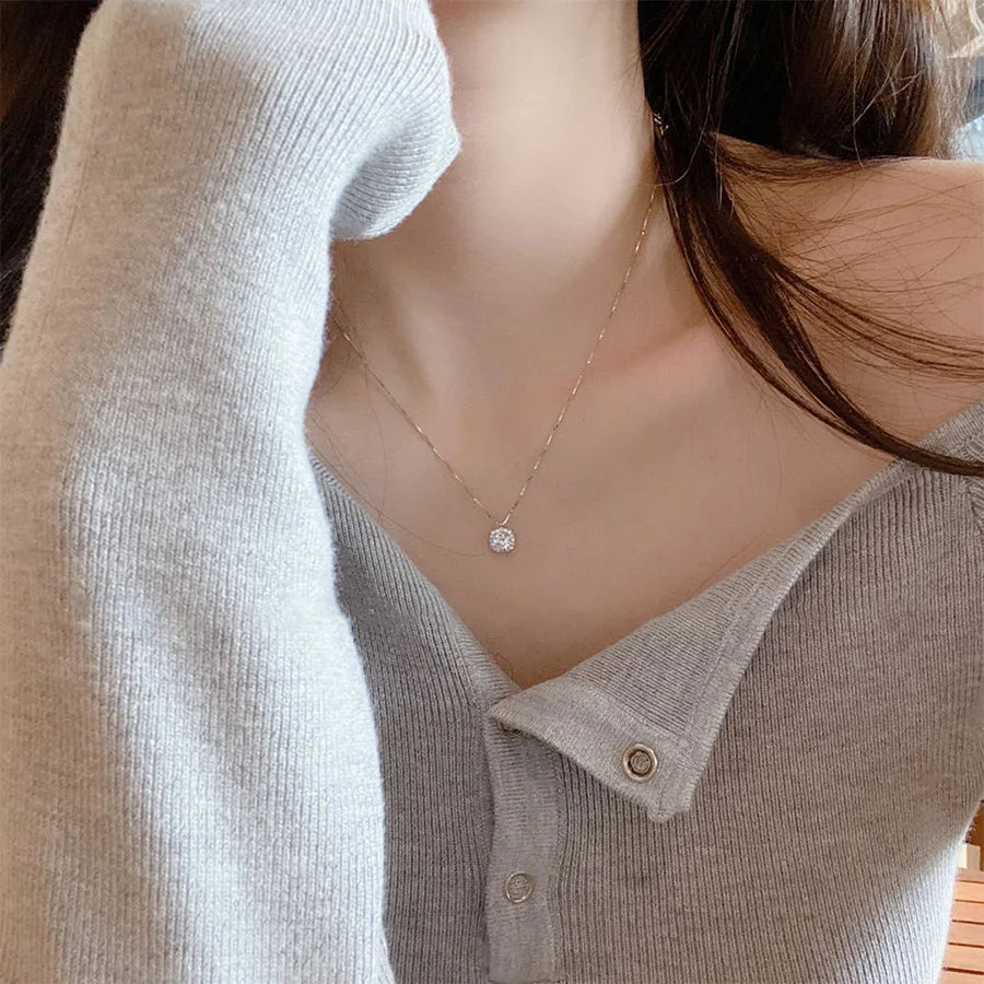 Lunivop Korean Trendy Simple Bling Square Zircon Pendant Necklace for Women Exquisite Copper Chain Sweet Elegant Party Wedding Gifts