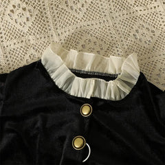 Lunivop  Vintage Sweet O-neck Ruffles Cardigan Mujuer Autumn New Slim Fit Black Velvet Cardigans Y2k Long Sleeve Tops Women