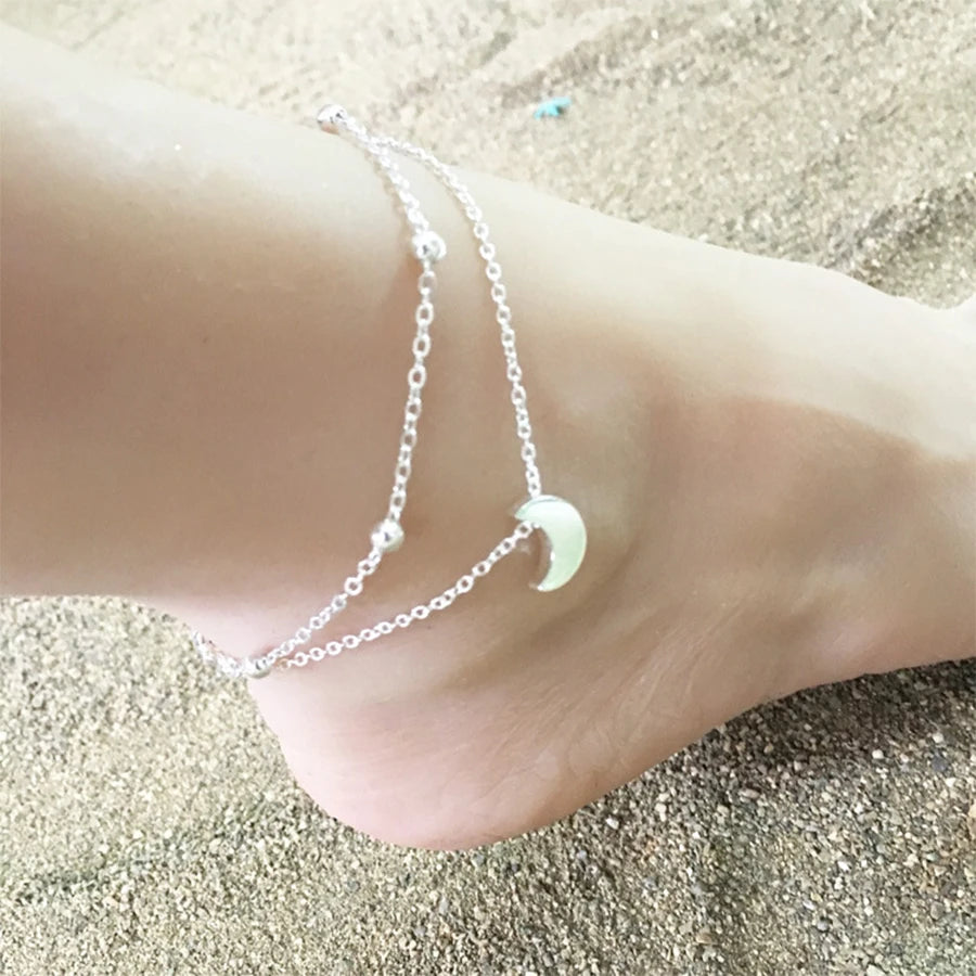 Lunivop New Trendy Boho Double Layered Moon Pendant Anklets for Women Niche Design Elegant Party Jewelry  Girlfriend Gifts
