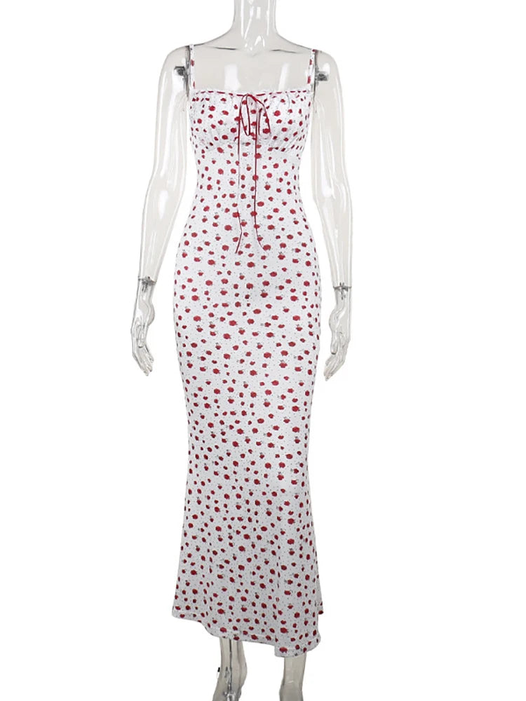 Lunivop Sexy Backless Print Floral Women Dress White Spaghetti Strap Evening Dress Female Summer Elegant Party Clubwear Vestidos