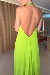 Lunivop  Spring Summer New Chiffon Pleated Halter Neck Dress Y2k Clothes Women Casual Loose Vacation Outfits Long Dresses