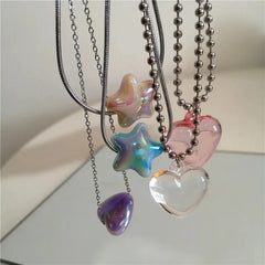 Lunivop Goth Harajuku Cute Y2k Colorful Star Pentagram Transparent Love Heart Pendant Necklace For Sweet Cool Girl 90s EMO Accessories