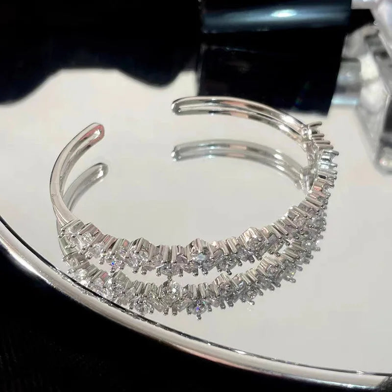 Lunivop Luxury Silver Color Full Rhinestone Open Bangle For Women New Fashion Shiny Crystal Bracelet Wedding Jewelry Party Gift