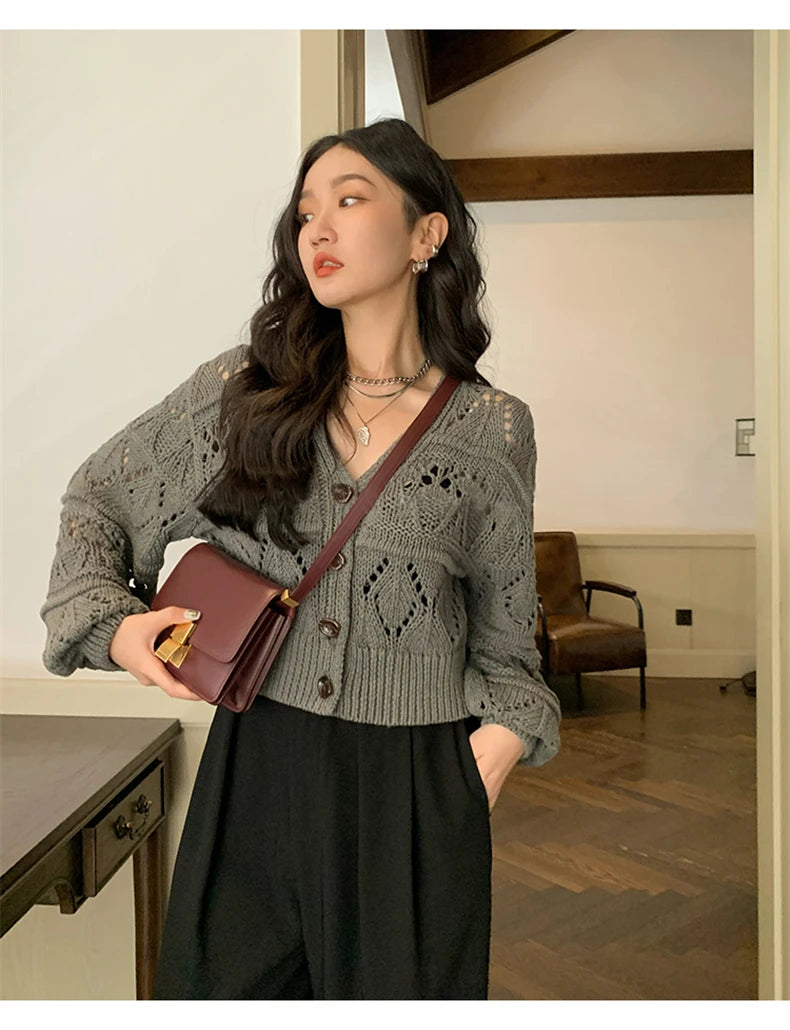 Lunivop Long Sleeve Pointelle Knit Top Women Sweater Cardigan Sheer Button-up Sweater Jacket blusas para mujer Vacation Boho Outfit