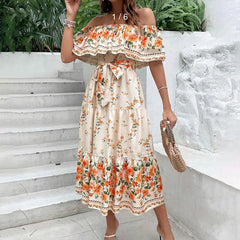 Lunivop  Spring And Summer New Women Clothing Party Dresses Off The Shoulder Fashion Printed Beach Vacation A-Line Long Dresses