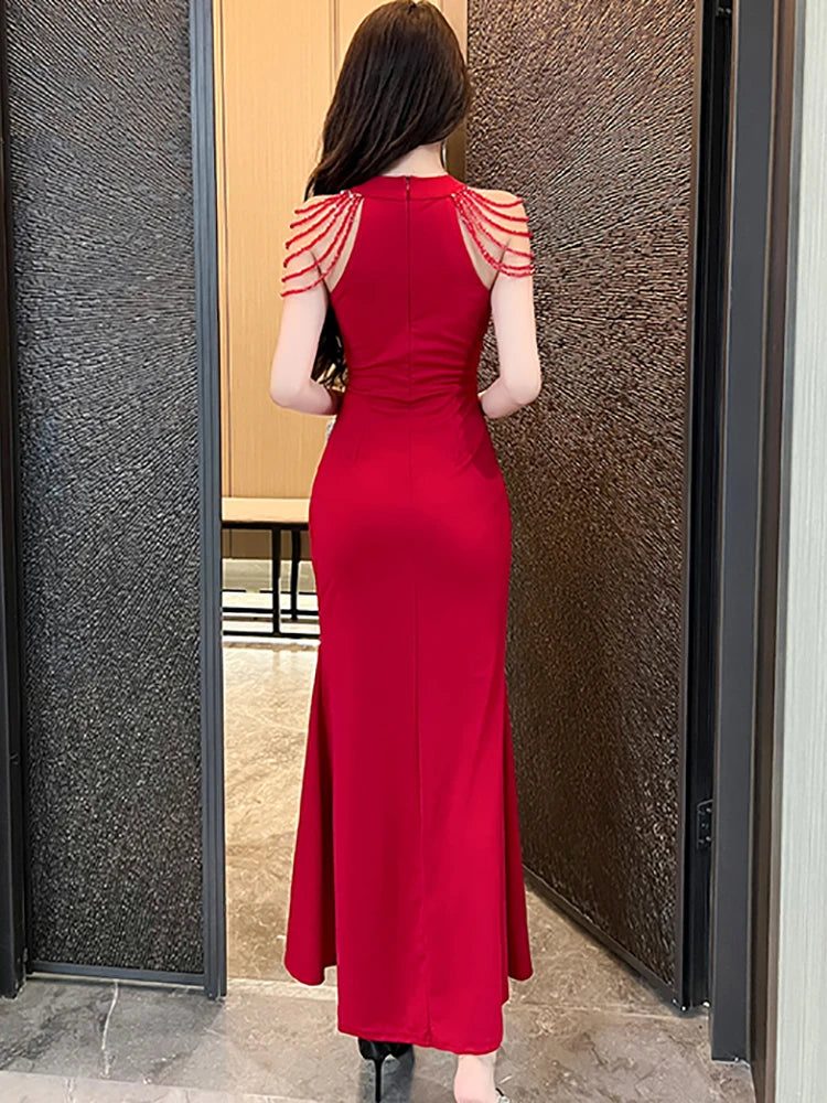 Lunivop  Summer Red Elegant Luxury International Dress Fashion Bodycon Slit Long Dress for Wedding Women  Korean Vintage Party Dress