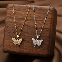 Lunivop New Fashion Exquisite Micro Inlaid Zircon Butterfly Pendant Necklace for Women Girls Versatile Collarbone Chain Necklace Jewelry