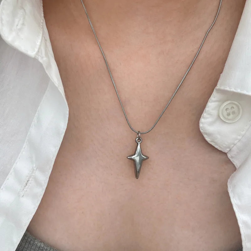 Lunivop Korean Style Four-Pointed Star Pendent Necklace Simple Girl Clavicle Chain Trendy Girl Wedding Choker Fashion Jewelry Party Gift