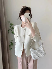 Lunivop White Elegant Tweed Jacket Women Slim Long Sleeve O Neck Chic Sweet Short Coat Fall Winter French Female Fashion New Tops