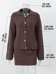 Lunivop Women's Knitted Suit Lapel Flare Sleeve Cardigan Skirt Autumn Winter New Fashion Solid Slim Female Sweater Two Piece Sets