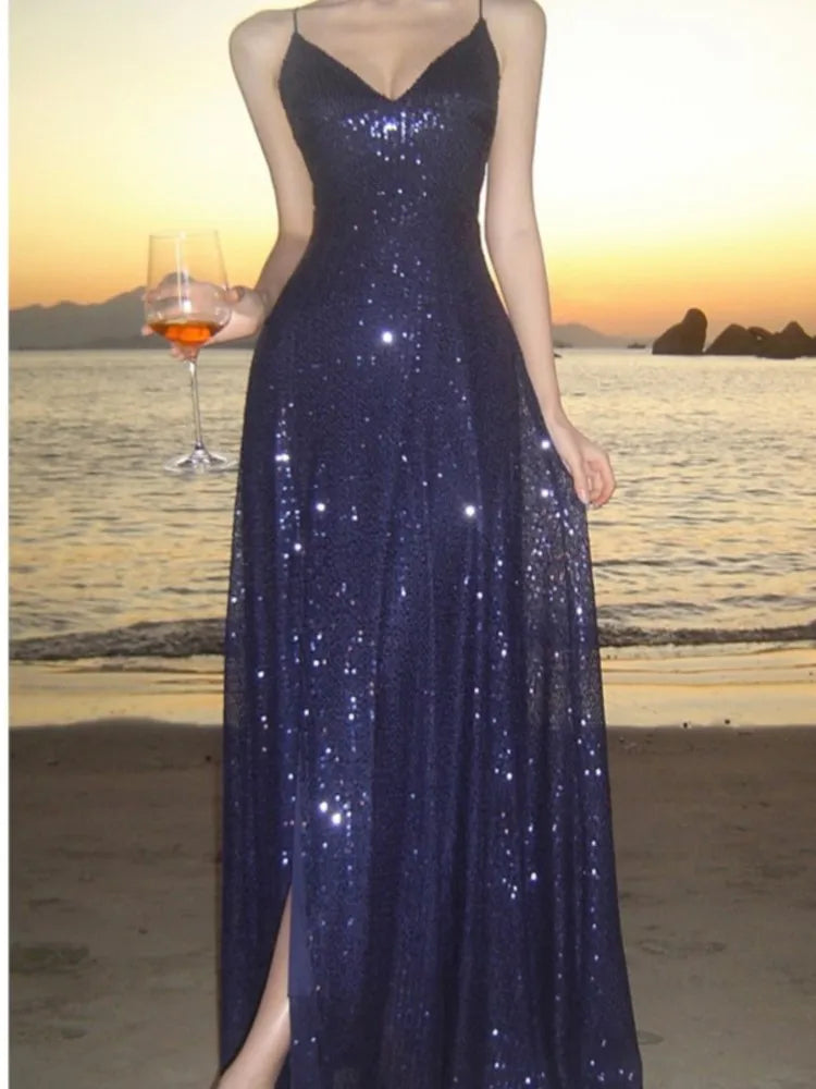 Lunivop Sexy Slim Luxury Gown Evening Dresses Elegant Backless V-Neck Split Party Dress Fashion Robe Birthday Party Autumn Spring New