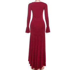 Lunivop  Solid Mermaid Maxi Dress Women Elegant Square Neck Flare Full Sleeve Slim Bodycon Banquet Party Long Robe Casual Streetwear