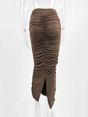 Lunivop  Spring Summer Fashion New High Waist Ruched Skirt Sexy Tight Back Split Mid Length Skirts Women Clothing Party Wear