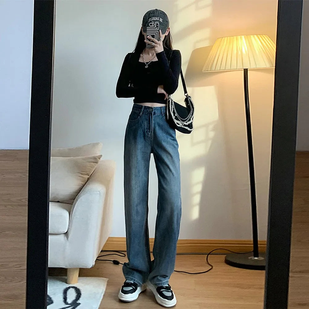 Lunivop Fashion Artistic Lightweight Women Trendy Wide-legged Pants Simple Style Solid High-Waist Design Suitable Casual White Trousers