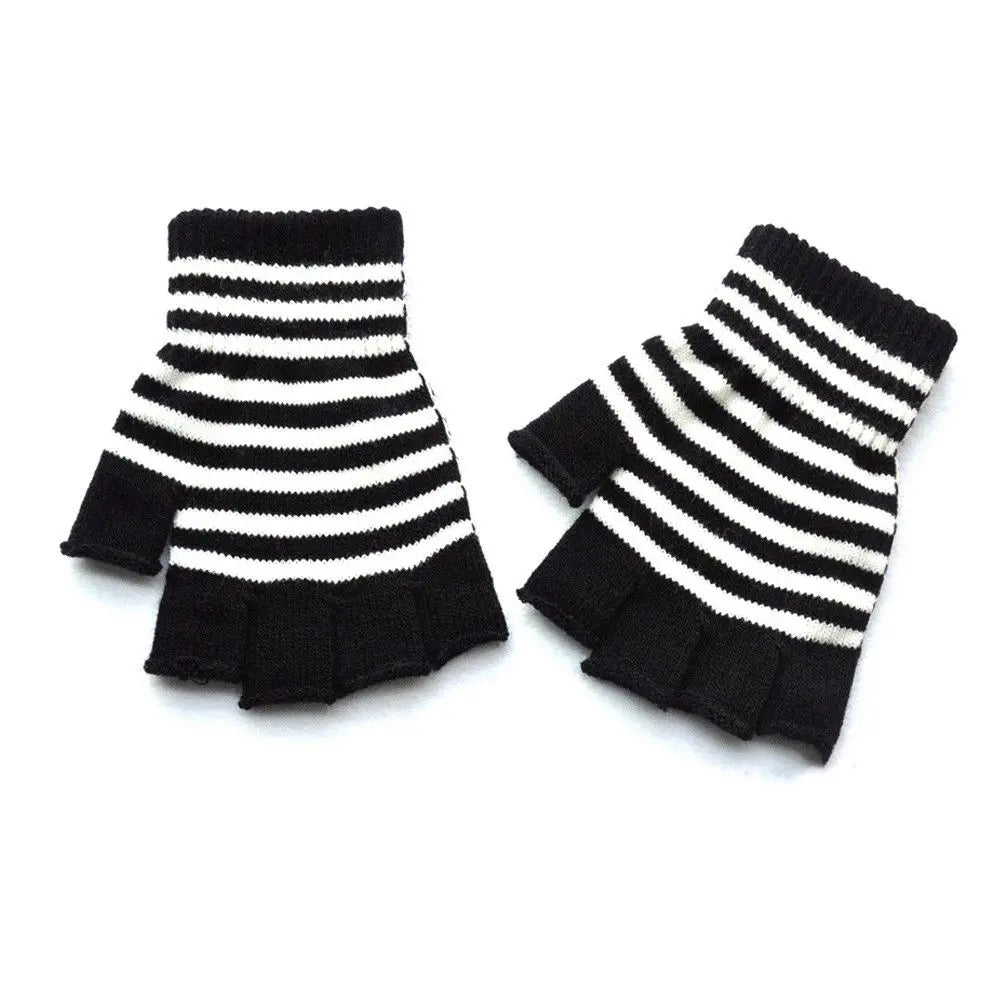 Lunivop Striped Stripey Unisex One Size Fingerless Gloves Gothic Knitting Fingerless Gloves Winter Warm Elastic Comfortable Gloves