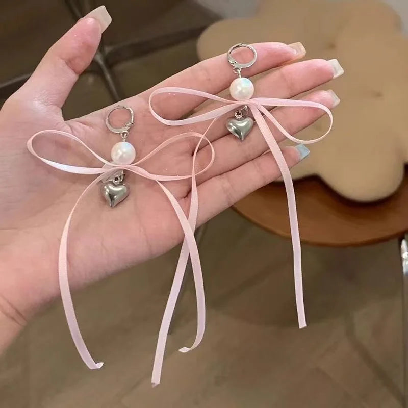 Lunivop  Y2K Pink Ribbon Bowknot Stud Earrings For Women Fashion Korean Personality Girl Party Jewelry Gifts