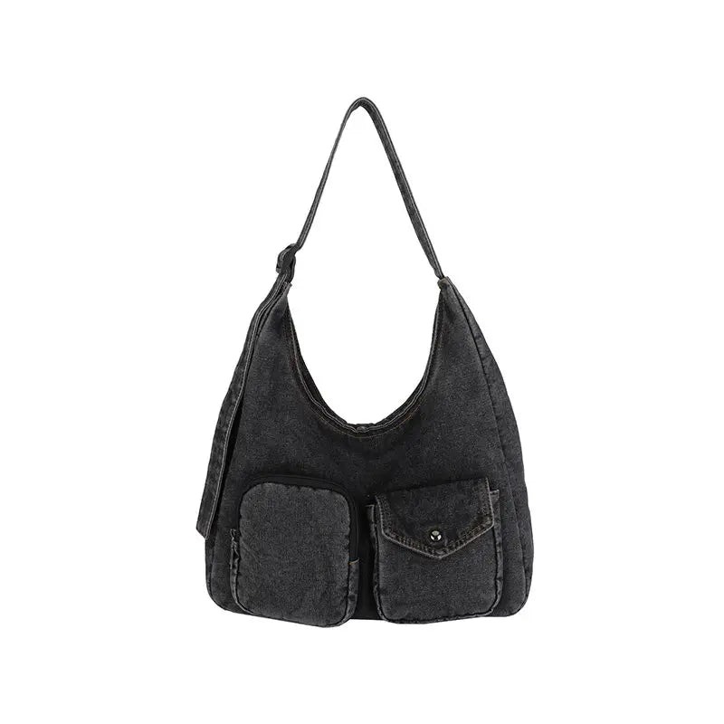 Lunivop  Multi Pocket Denim Tote Bag for Female Students Casual Single Shoulder Crossbody Large Capacity Commuting Canvas Bags