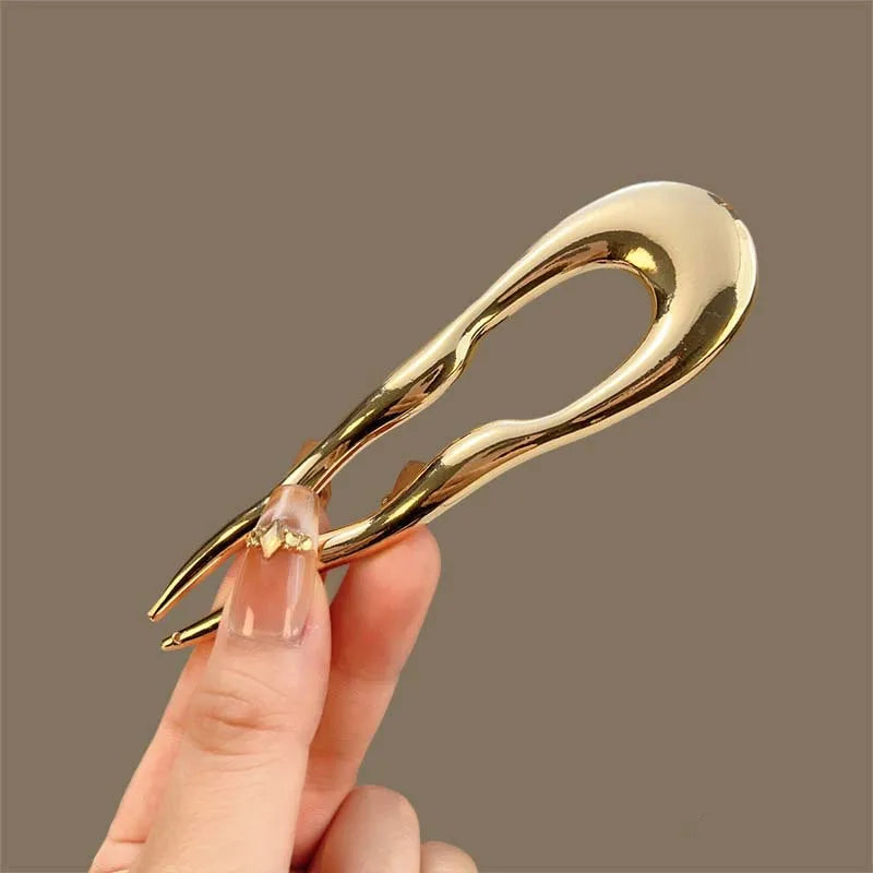 Lunivop  Fashion Metal U-Shaped Hair Sticks Fork For Women Girls Simple Gold Color Wave Geometric Hair Stick Headwear Hair Accessories