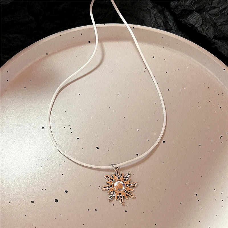 Lunivop Gothic Y2k Punk Fashion Vintage Sun Star Pendant Clavicle Chain Pearl Choker Necklace For Women Men Charms Grunge EMO Jewelry