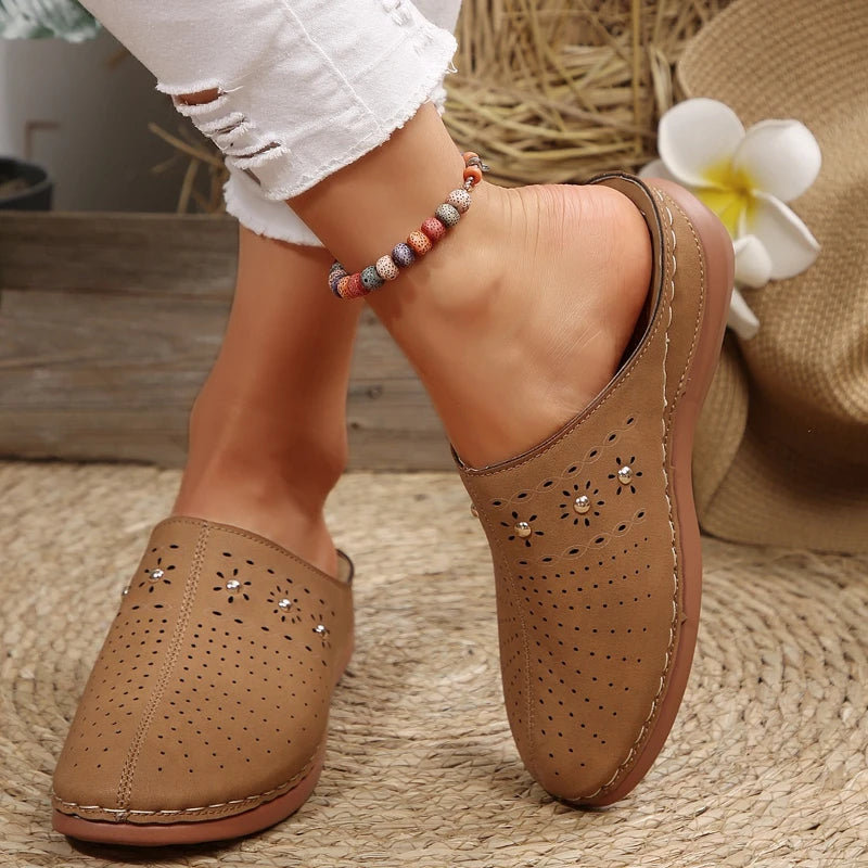 Lunivop  New Fashion Women Slippers Summer Shoes Woman Split Leather Hollows Sandals Breathable Baotou Slippers Big Size 36-43