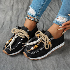 Lunivop  Tribal Beaded Women's Flats Spring Autumn Season round Toe Velvet Material Mid Heel Plain Pattern Large Size Slip-On Shoes