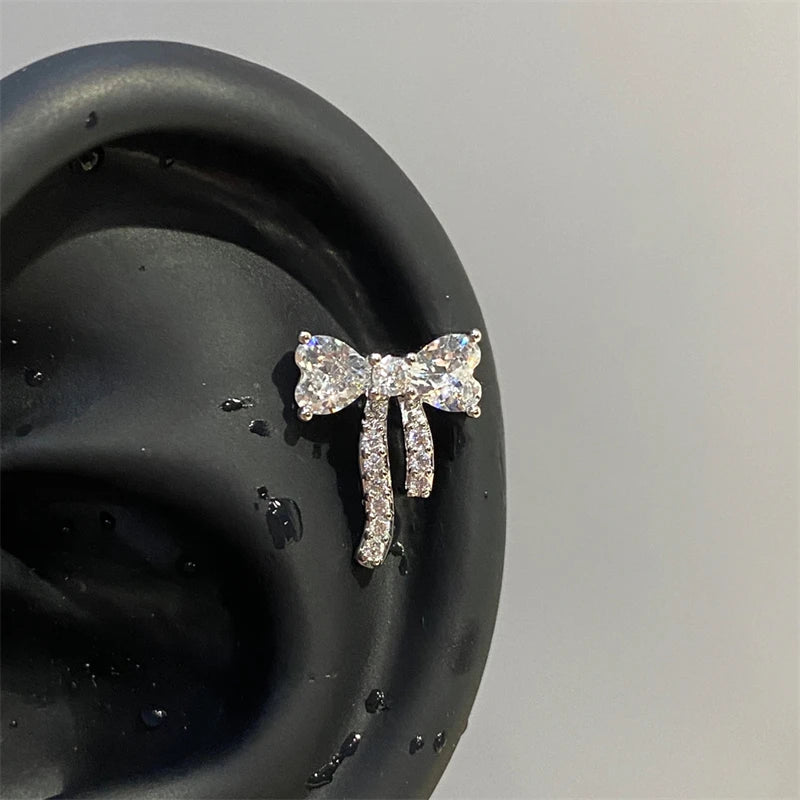 Lunivop 1pcs Quality Shiny Zircon Five Pointed Star Pendant Cochlear Ear Bone Nail 316L Stainless Steel Earring for Women Waterproof