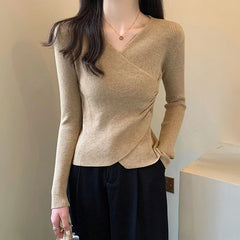 Lunivop Sweater for Women Pullovers Ribbed Knit V-Neck Long Sleeve Button Side Plain Jumper Teen-girl Fall Winter Basic Outfit