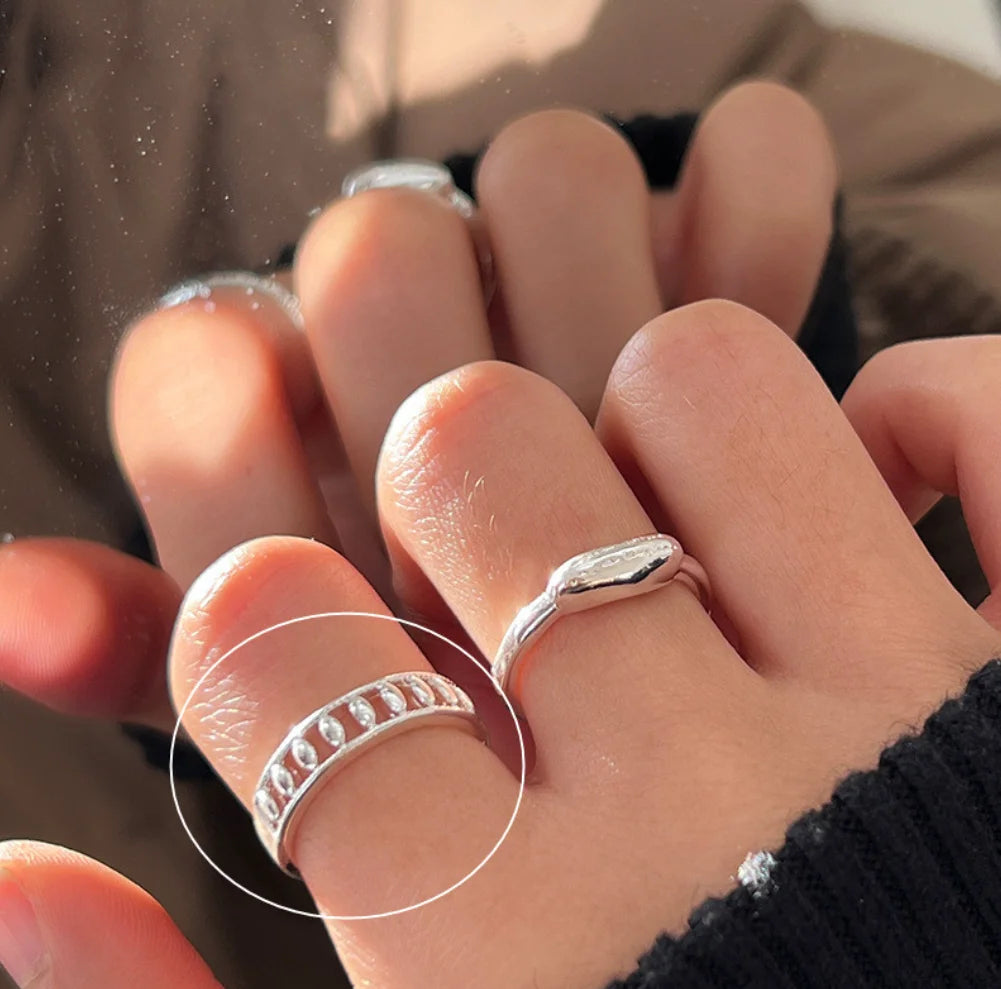 Lunivop New Trendy Korea Silver Simple Vintage Flower Heart Finger Rings for Women Girls Stacking Rings Party Jewelry Gift