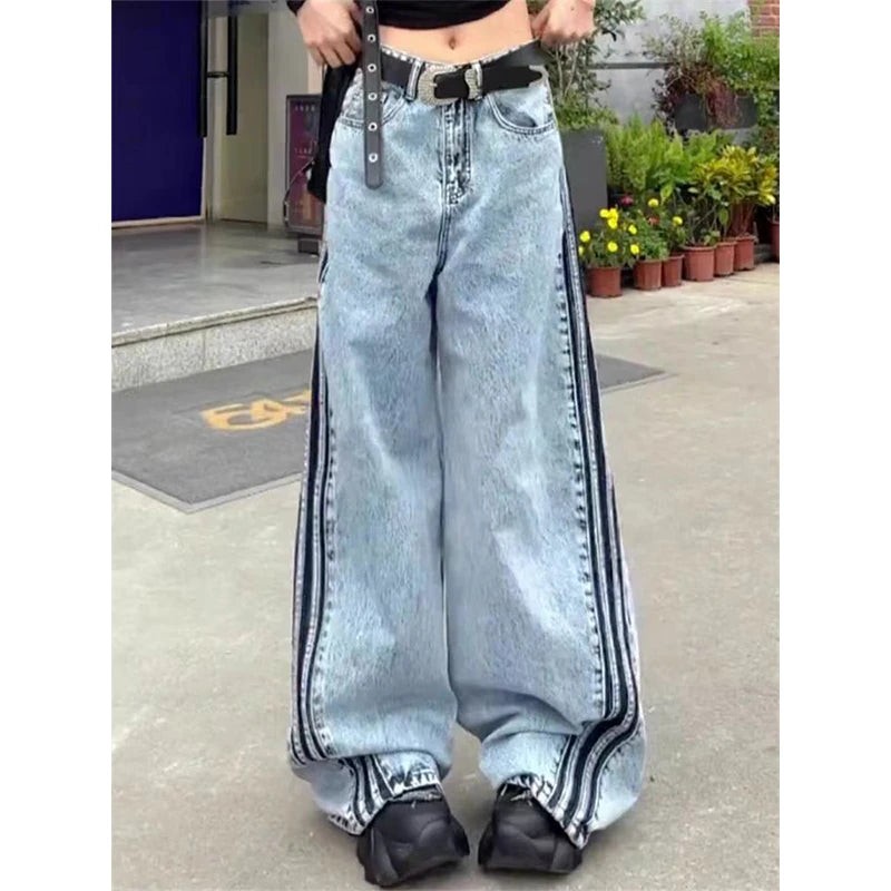 Lunivop Spring Women's Harajuku Cotton Denim Trousers Y2K High Waist Streetwear 90S Baggy Jeans Cozy Wide Leg Pants American Retro