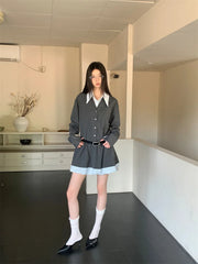 Lunivop Mock Two-Piece Preppy Long Sleeve Short Dress For Woman 2025 Fall Clothes Patchwork Causal Short Dress Korean Fashion