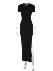 Lunivop  Summer Black Fashion Maxi Dress For Women High Waist Short Sleeve Side Split Sexy Party Dress Gown Female Bodycon Dress