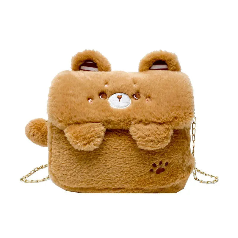 Lunivop Cute Bear Shoulder Bag for Women Soft Fluffy Kawaii Versatile Trend Purse Winter Casual Girls Kid Solid Color Crossbody Bag