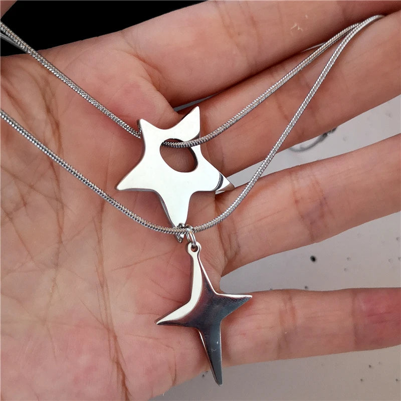 Lunivop Punk Stainless Steel Irregular Hollow Star Pendant Necklace For Women Men Unisex Hip Hop Y2K Trend Vintage Jewelry Accessories