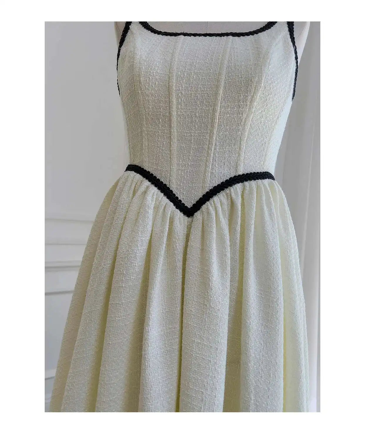 Lunivop  Contrast Color Spliced High Waist Tweed Sling Dresses For Women Hem Tassel Design Elegant Dress New Clothing