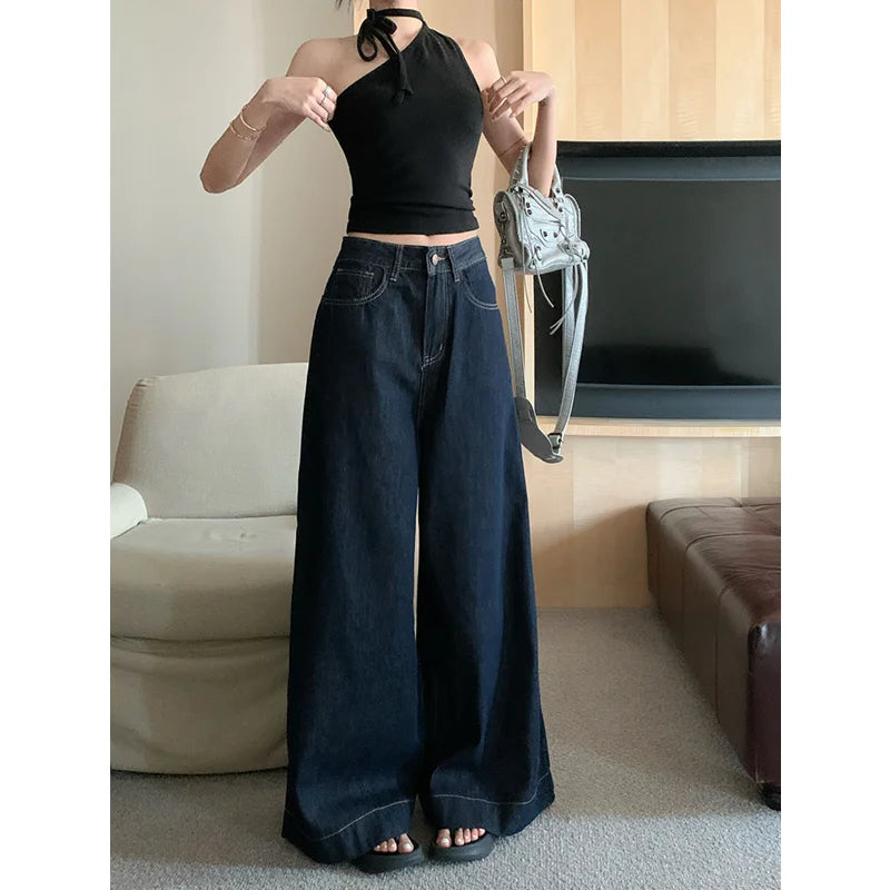 Lunivop Blue Women Jeans High Waist Vintage Straight Baggy Denim Pants Streetwear Y2K American Style Fashion Wide Leg Denim Trouser