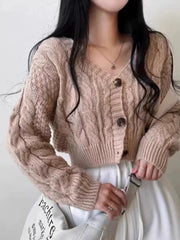 Lunivop Cable Knit Crop Cardigan Sweater for Women Long Sleeve Button-up Boxy-fit Crop Sweater Jacket Teen-girl Fall Winter Y2K Outfit