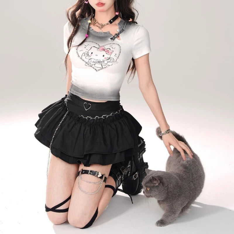 Lunivop Harajuku Gothic Mini Skirts Women Y2k Black Vintage Punk Ruffle Cake Skirt Pink Sweet Japanese Style Street Short Skirt