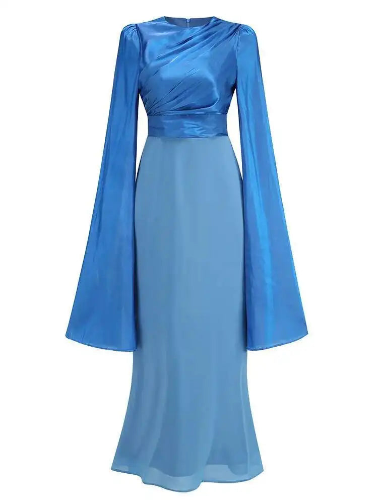 Lunivop  Solid Flare Sleeve Women's Long Dresses Round Neck High Waist Slimming Elegant Dress Female Autumn 2025 New 3WM2174