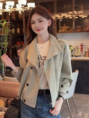 Lunivop England Stand Collar Jacket Women Loose Long Sleeve Vintage Short Coat Fall Causal Double Breasted Lady Elegant Design Tops