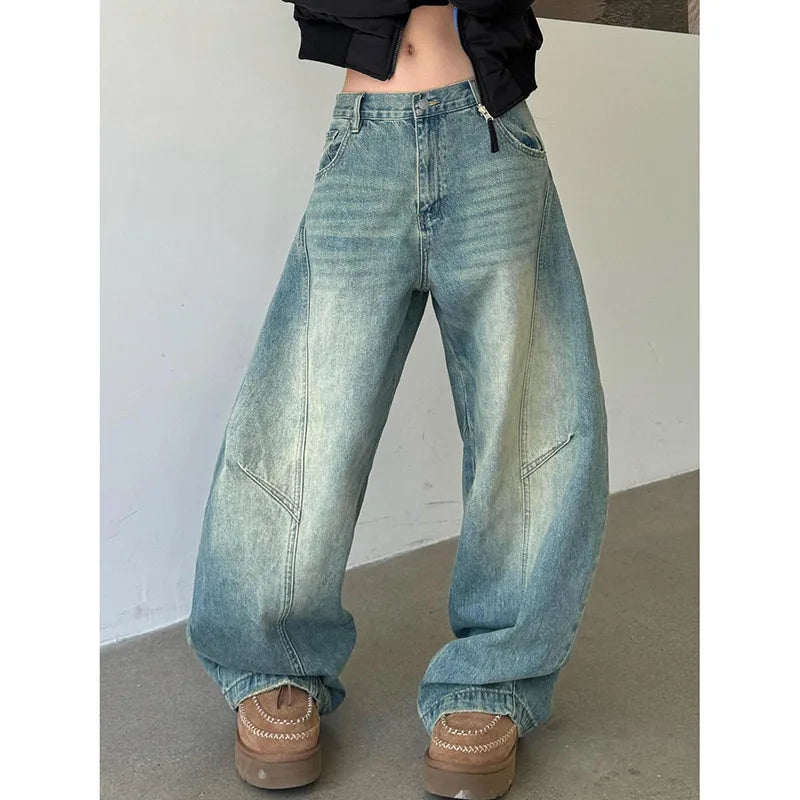 Lunivop Blue Womens Jeans High Waist Vintage Straight Baggy Denim Pants Streetwear American Style Fashion Casual Wide Leg Denim Trouser